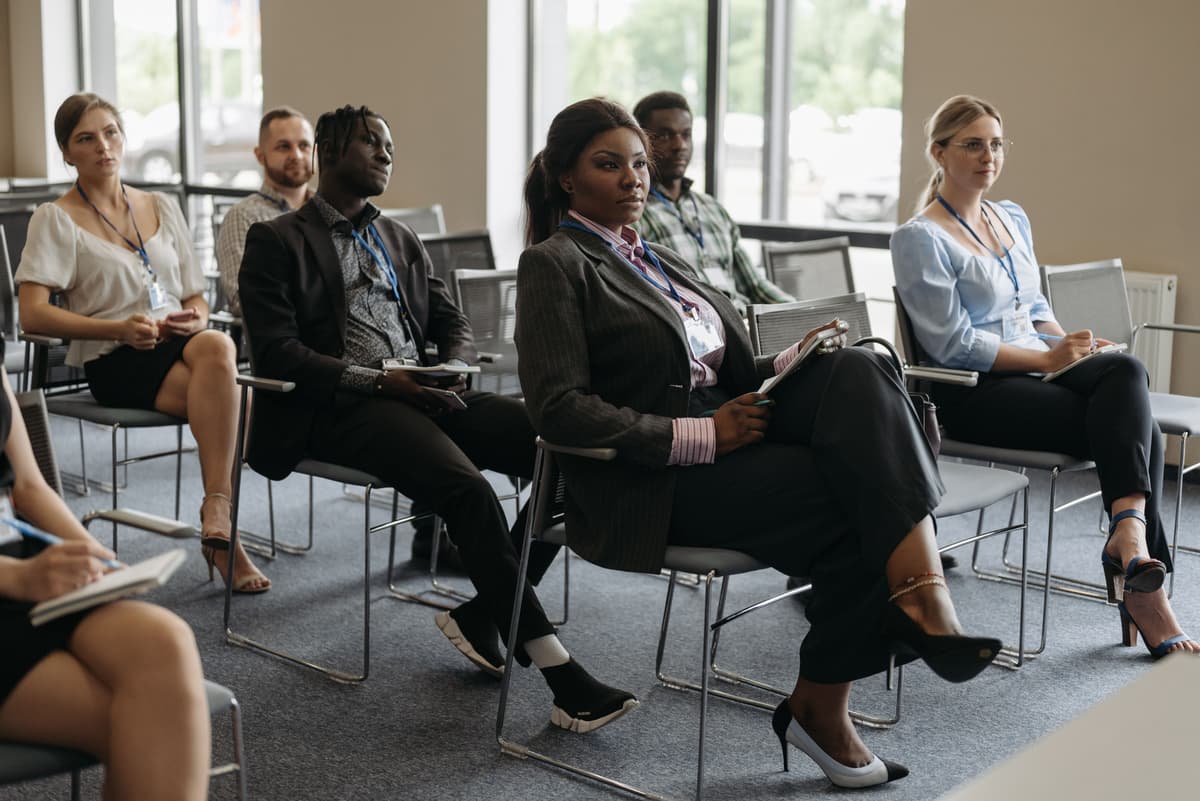 Corporate team in a wellness workshop meeting